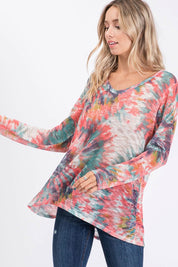 BiBi Tie Dye V-Neck Long Sleeve Hacci T-Shirt