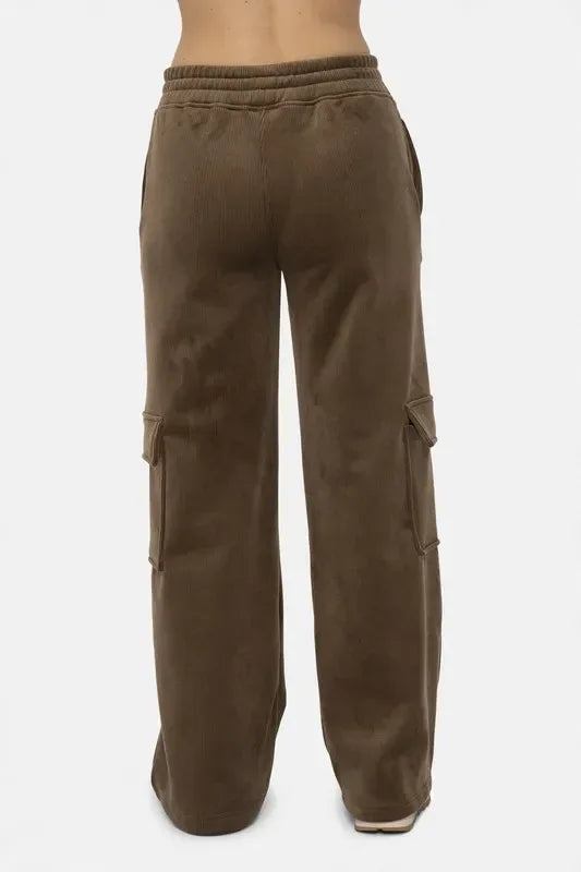 Mono B Elastic Waist Corduroy Cargo Pants - DAVERRI FASHIONS