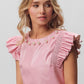 BiBi Leather Look Smocked Ruffled Top Tops