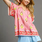 Pink Umgee Boho Bloom Border Top with embroidered floral patterns