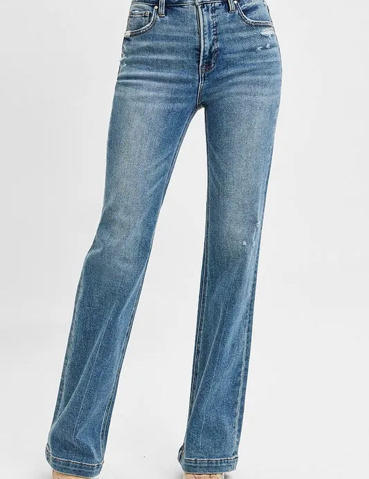 RISEN Full Size Distressed Detail Bootcut Jeans Plus Size | Jeans Daverri Fashions