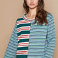 POL Color Block Striped Round Neck Long Sleeve T-Shirt - DAVERRI FASHIONS