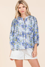 Mittoshop Flower Print Batwing Sleeve Button Down Blouse | Blouses Daverri Fashions