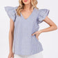 Ces Femme Striped V-Neck Ruffled Cap Sleeve Blouse - DAVERRI FASHIONS