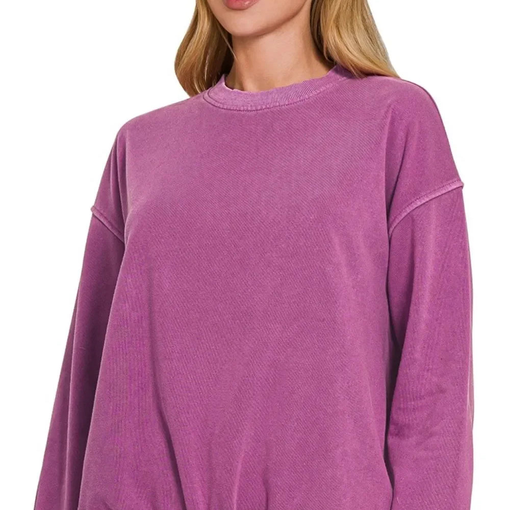 Zenana Soft Fleece Pigment Dye lavender round-neck sweatshirt