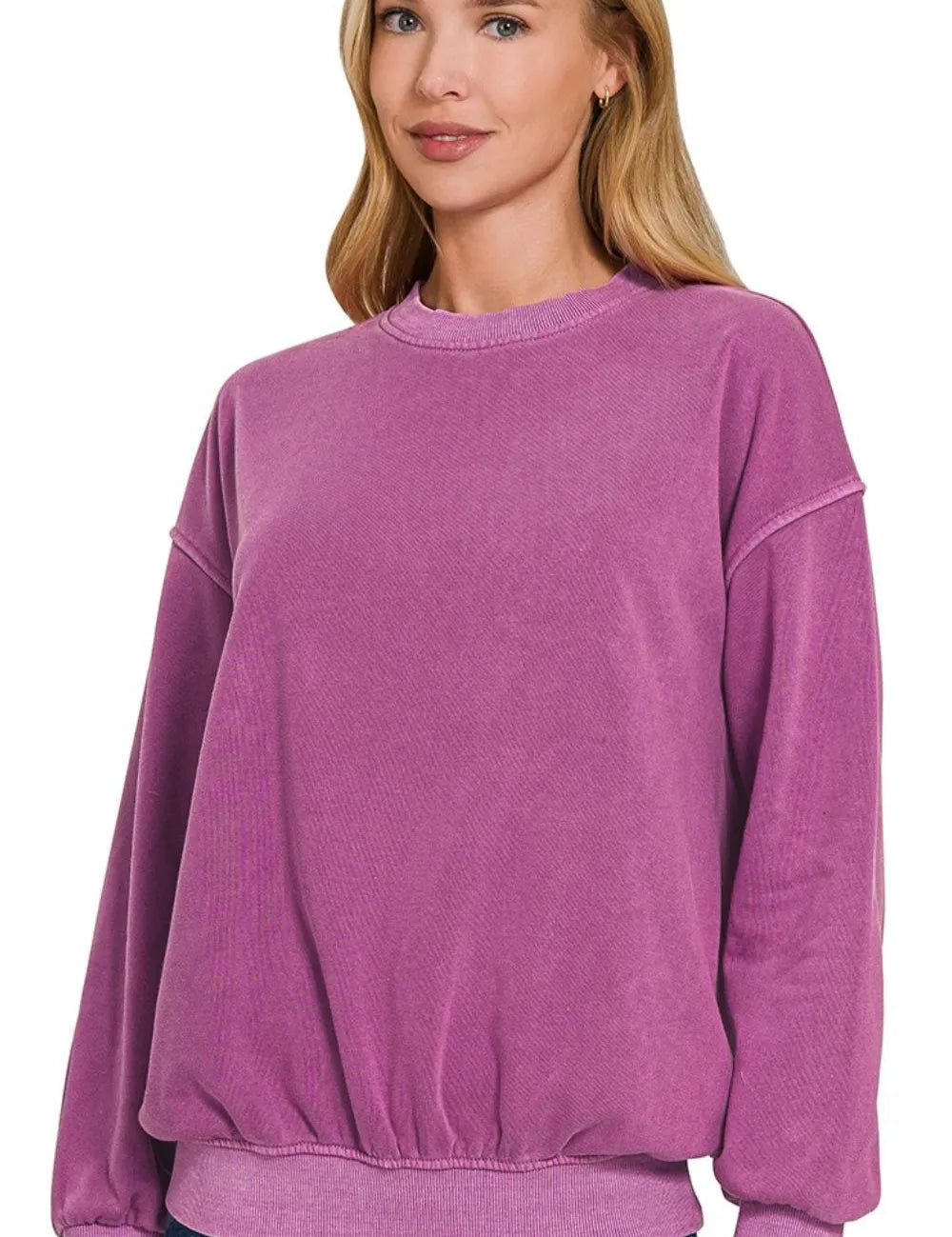 LT PLUM Zenana Soft Fleece Pigment Dye Round-neck Sweatshirts Lt Plum | Sweatshirts Daverri Fashions