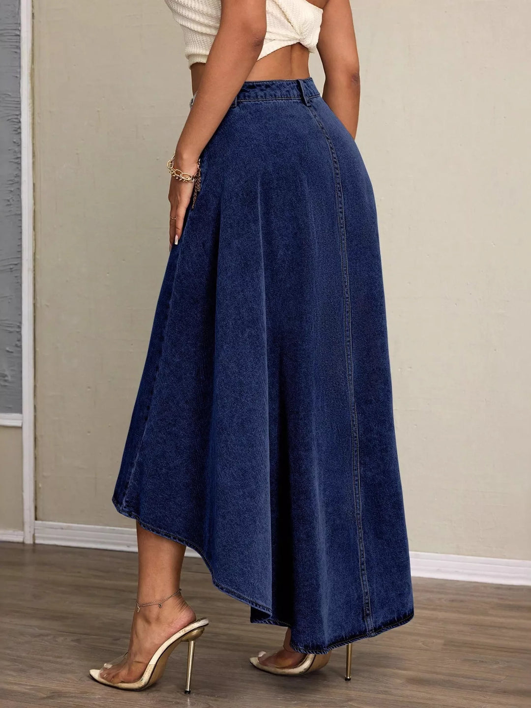 High-Low Slit Denim Skirt | Skirts Daverri Fashions