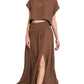 Zenana Heavy Woven Span Crop Tee & Skirt Set BROWN M