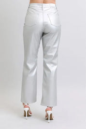 Judy Blue Full Size High Waist Silver Faux Leather Pants Plus Size | Pants Daverri Fashions