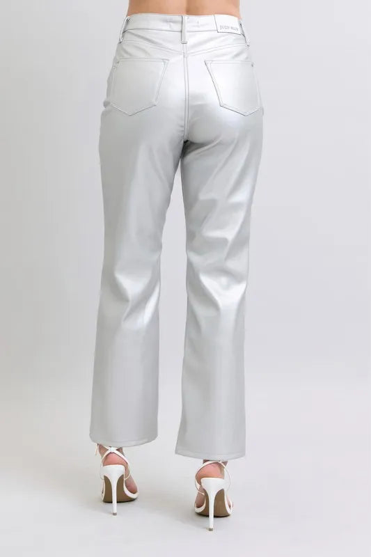 Judy Blue Full Size High Waist Silver Faux Leather Pants Plus Size Pants