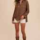Annie Wear Openwork Button Down Drop Shoulder Shirt Tops
