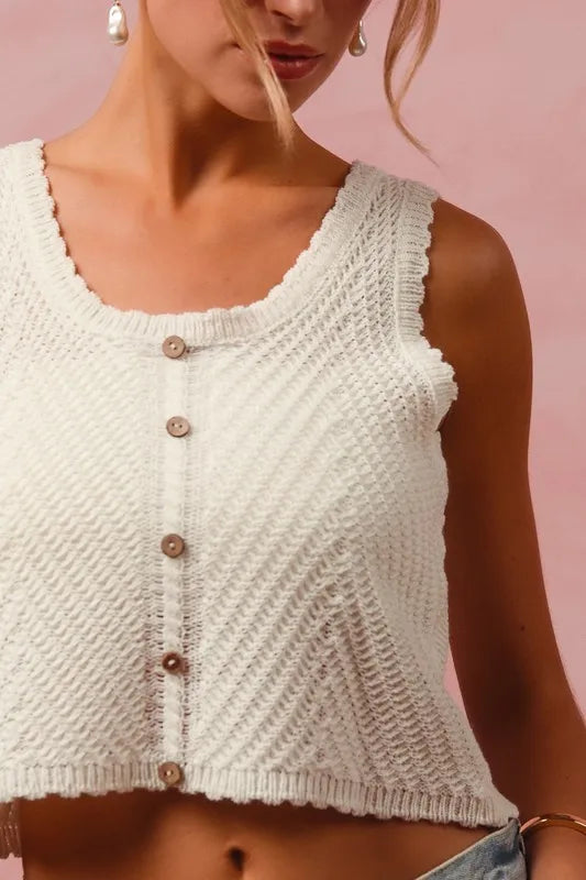 SO ME Chevron Pattern Buttoned Front Lightweight Tank Top Tank Tops