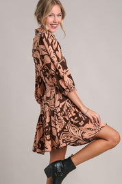 Umgee Two Tone Floral Print Puff Sleeve Tie Waist Dress | Mini Dresses Daverri Fashions
