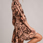 Umgee Two Tone Floral Print Puff Sleeve Tie Waist Dress Mini Dresses