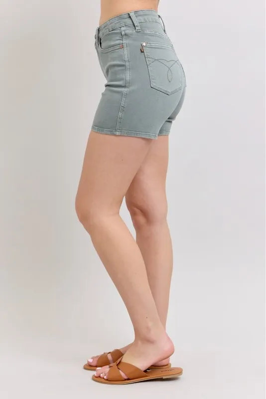 Judy Blue Full Size Hw Garment Dyed & Back Pkt Embroidery Shorts Plus Size