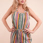 VERY J Crochet Multi Color Striped Casual Summer Romper Natural Mix L Rompers