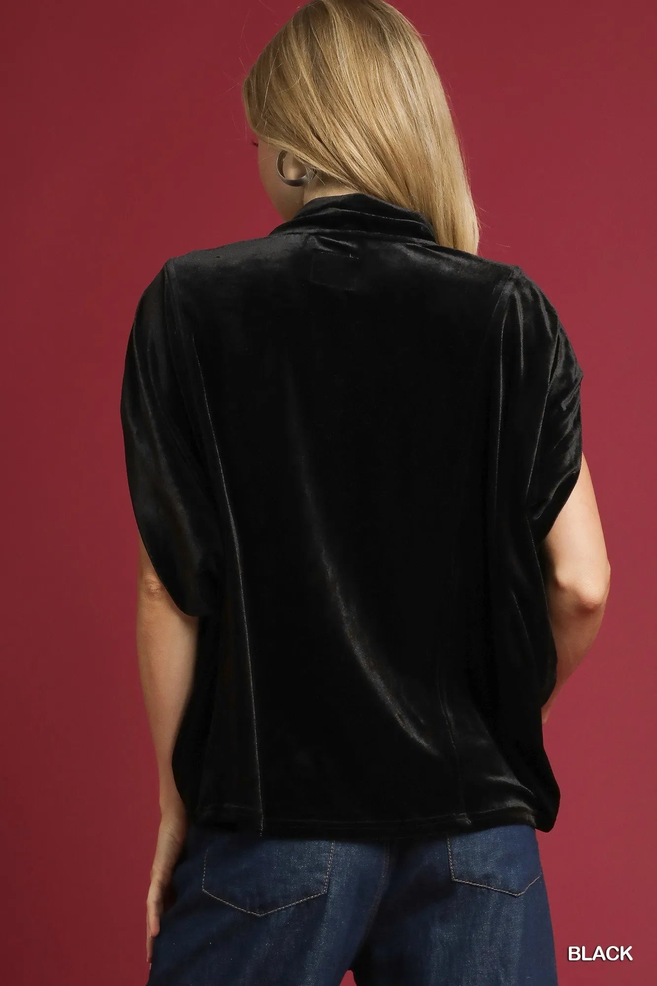 Umgee Velvet Mock Neck Sleeveless Blouse Blouses