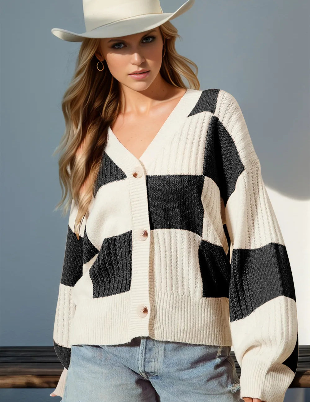 Black Double Take Full Size Checkered Dropped Shoulder Cardigan | Cardigans Daverri Fashions