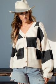 Black Double Take Full Size Checkered Dropped Shoulder Cardigan | Cardigans Daverri Fashions
