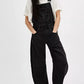 Wide strap wide leg black denim overalls relaxed fit
