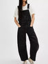Wide strap wide leg black denim overalls relaxed fit
