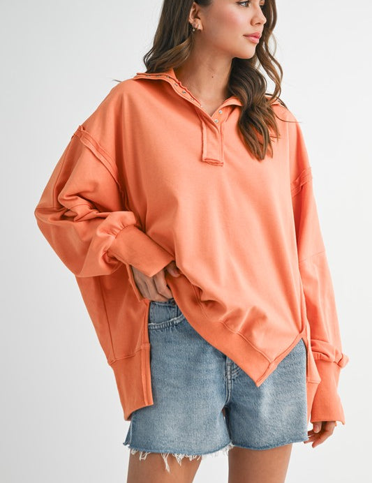 DUSTED CLAY S Tamika Henley Sweatshirt | Daverri Fashions