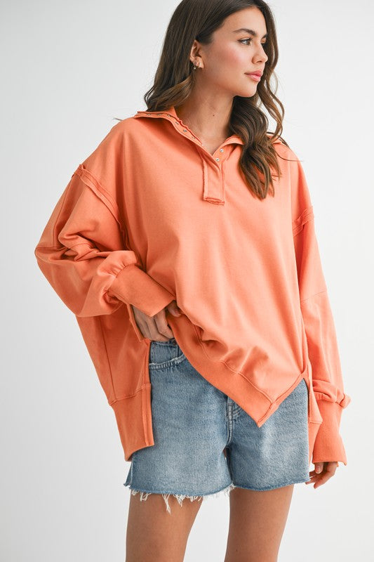 Tamika Henley Sweatshirt DUSTED CLAY S