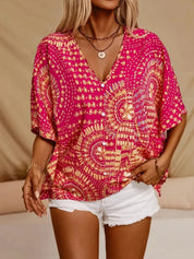 Printed V-Neck Half Sleeve Top | Blouses Daverri Fashions