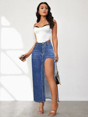 High Rise Slit Denim Skirt | Skirts Daverri Fashions