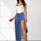 High Rise Slit Denim Skirt - DAVERRI FASHIONS