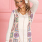 BiBi Granny Square Print Contrast Annie Rib V Neck Top Tops