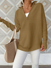 Half Zip Long Sleeve Knit Top | Knit Tops Daverri Fashions