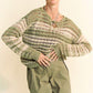Davi & Dani Contrast Striped Crochet Drop Shoulder Knit Cover Up Sweaters