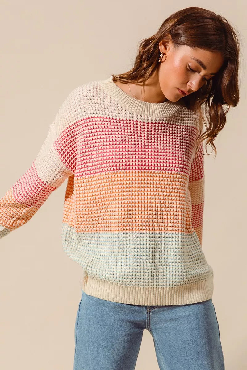 SO ME Multi Color Block Long Sleeve Sweater | Daverri Fashions