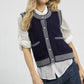 Umgee Contrast Striped Trim Button-Down Sweater Vest - DAVERRI FASHIONS