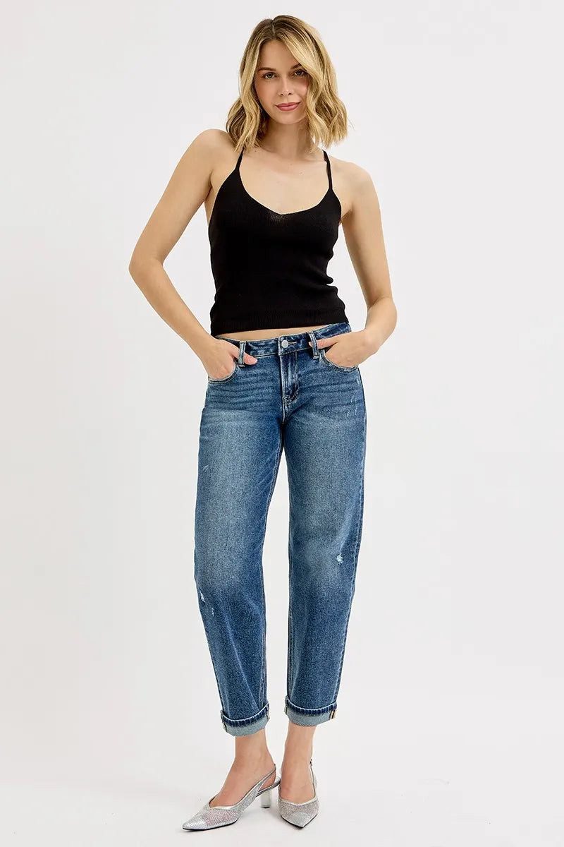 RISEN Full Size Low Rise Crop Boyfriend Jeans | Jeans Daverri Fashions