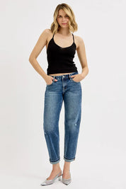 RISEN Full Size Low Rise Crop Boyfriend Jeans | Jeans Daverri Fashions
