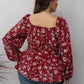 Daverri Fashions Floral Print Square Neck Long Sleeve Peplum Blouse - DAVERRI FASHIONS