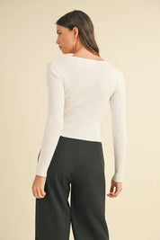 MABLE Cut Out Long Sleeve Ribbed Knit Top | Tops Daverri Fashions