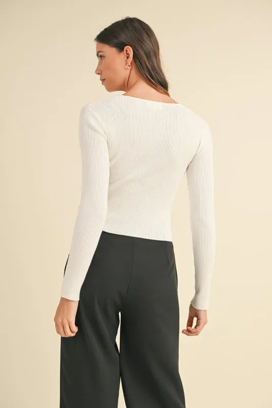 MABLE Cut Out Long Sleeve Ribbed Knit Top | Tops Daverri Fashions