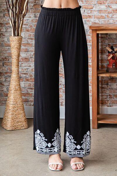 Heimish Full Size Solid Damask Casual Pants Plus Size Pants