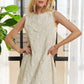 ADORA Applique Round Neck Sleeveless Shift Dress Beige S Mini Dresses