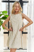 ADORA Applique Round Neck Sleeveless Shift Dress Beige S Mini Dresses
