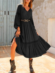 Tie Neck Balloon Sleeve Midi Dress | Midi Dresses Daverri Fashions