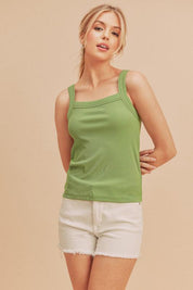 Lime Aemi + Co Square Neck Wide Strap Tank | Tank Tops Daverri Fashions