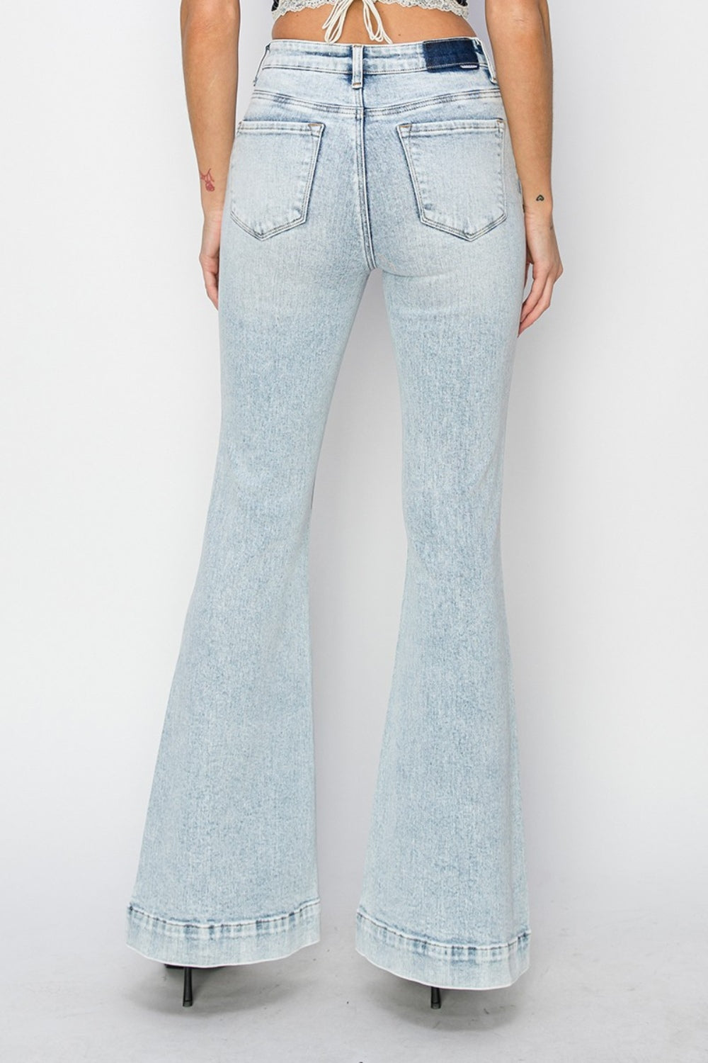 High Rise Front Patch Pocket Flare Jeans Bottoms