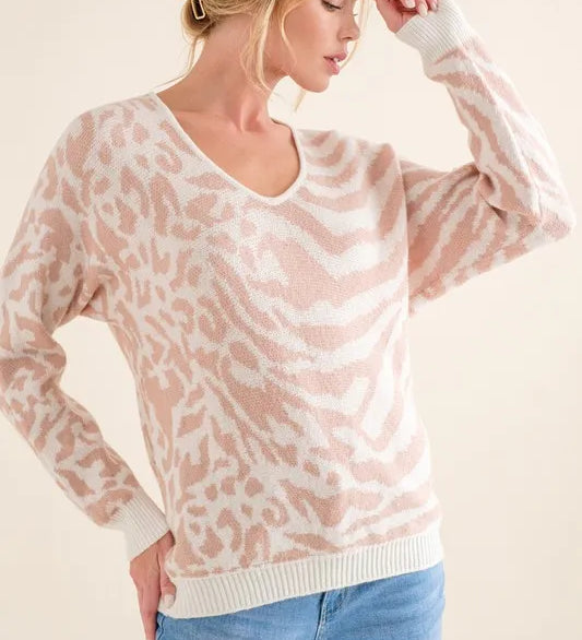 And The Why Leopard Zebra Combo Casual Sweater Top | Sweaters Daverri Fashions