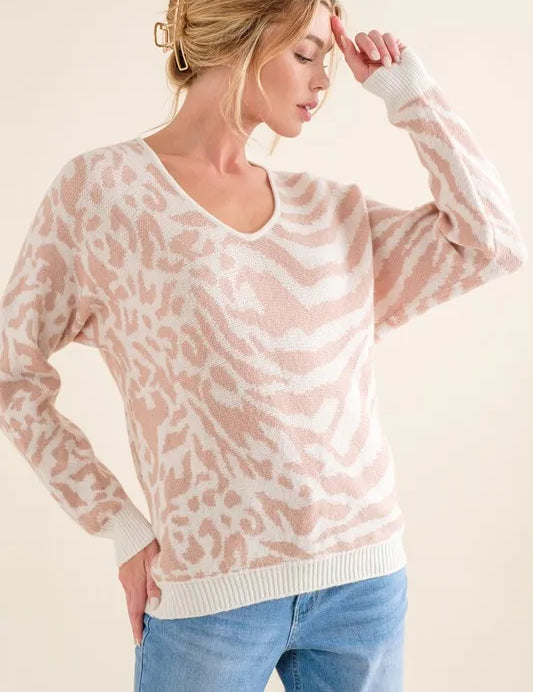 And The Why Leopard Zebra Combo Casual Sweater Top | Sweaters Daverri Fashions