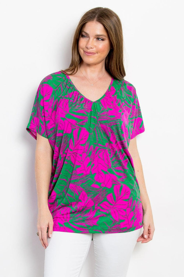 Be Stage Contrast Printed Short Sleeve Top Magenta Shirts & Tops