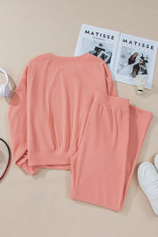 Round Neck Long Sleeve Top and Pants Set | Loungewear Sets Daverri Fashions